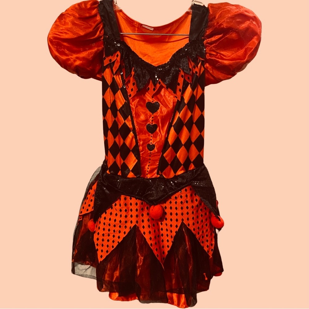 Girls Queen of hearts Harlequin Halloween Costume Dress